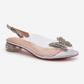 S.Barski Genomskinliga sandaler med låg klack med en fjäril Rosa Silver D&amp;A MR38-388 1