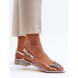 S.Barski Genomskinliga sandaler med låg klack med en fjäril Rosa Silver D&amp;A MR38-388 silver- 5