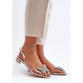 S.Barski Genomskinliga sandaler med låg klack med en fjäril Rosa Silver D&amp;A MR38-388 silver- 2