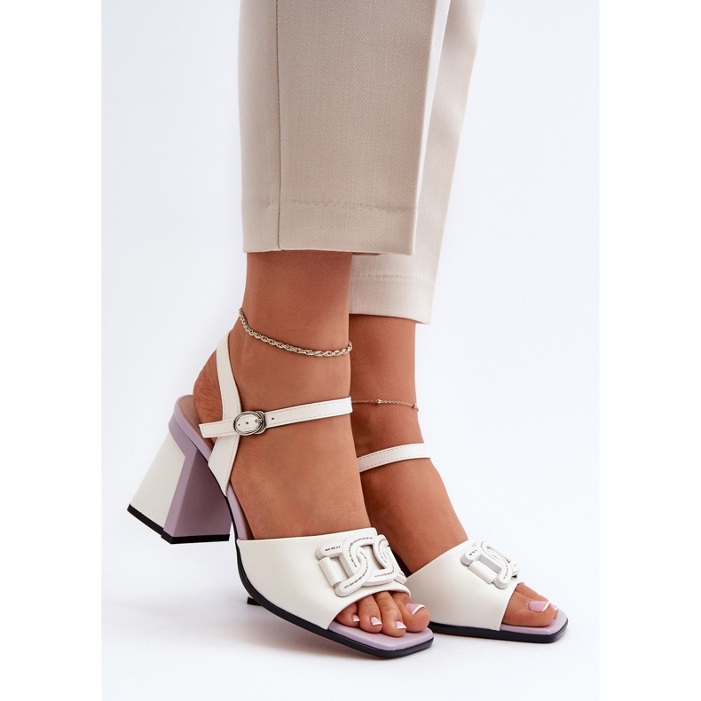 S.Barski Eleganta högklackade sandaler med dekoration, vit D&amp;A MR38-156 2