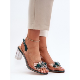S.Barski Transparenta sandaler på hög klack med dekorationer, grön D&amp;A MR38-D1 2