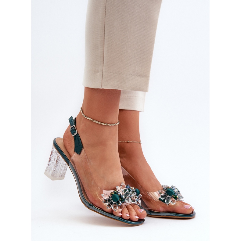 S.Barski Transparenta sandaler på hög klack med dekorationer, grön D&amp;A MR38-D1 2