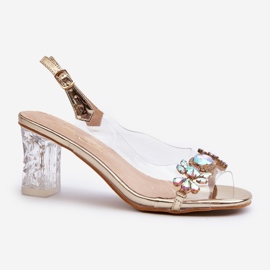 S.Barski Eleganta högklackade sandaler med gulddekorationer D&amp;A MR38-444 gyllene 2