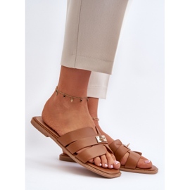 Platta flipflops för kvinnor med kamelkavinia-dekoration brun 2