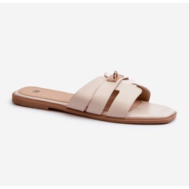 Platta flip-flops för kvinnor med dekoration, Beige Kavinia 1