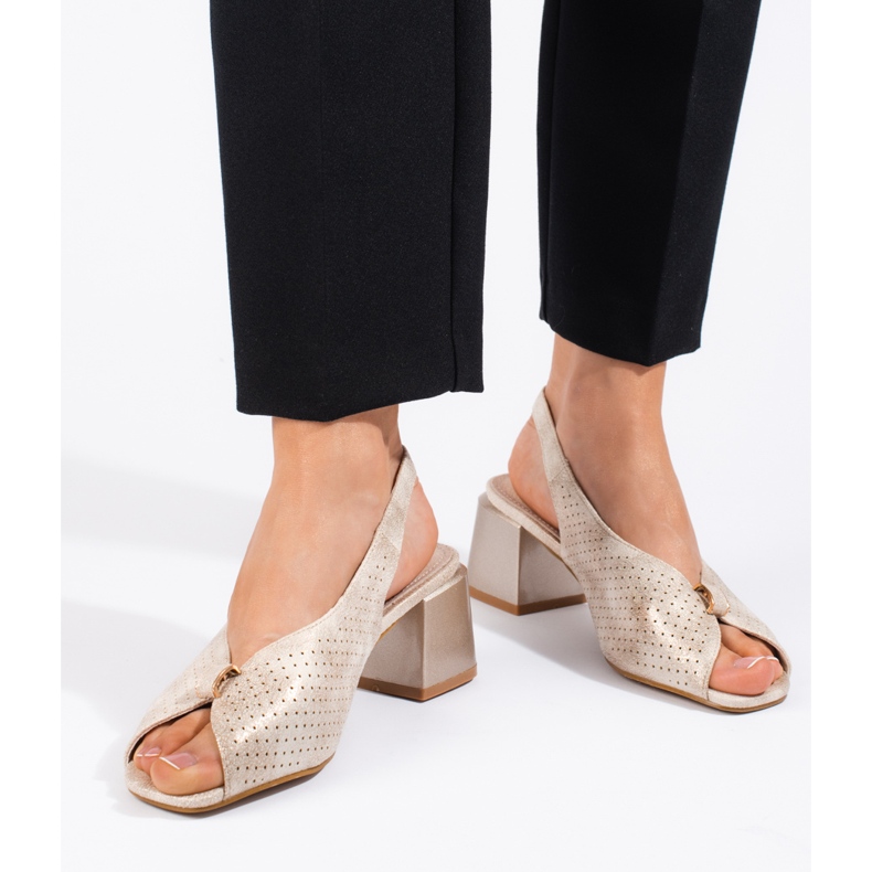 Goodin Eleganta guldiga högklackade sandaler gyllene 2