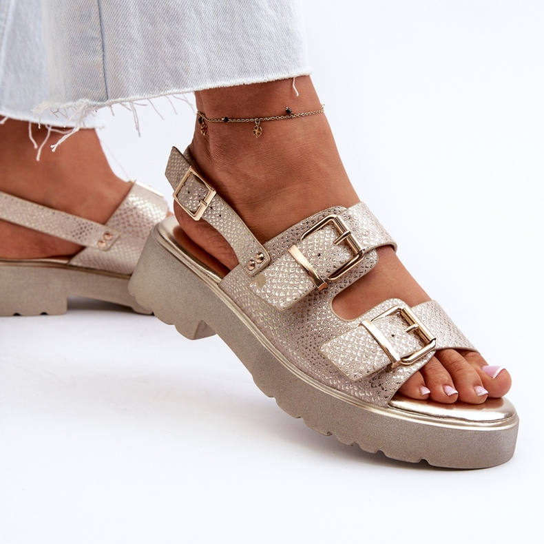 Damsandaler med spännen Eco Läder Guld Konantia gyllene 2