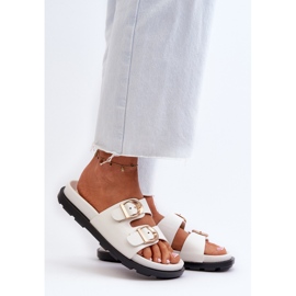 Ekologisk läderflip-flops för kvinnor med spännen, vit Valmira 2