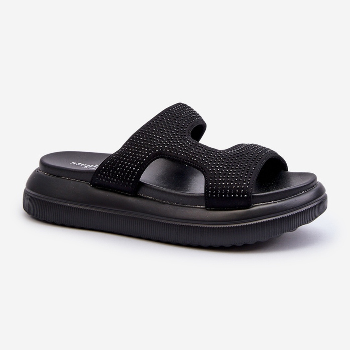 Svarta Jestella damer dekorerade flip-flops på plattformen 1