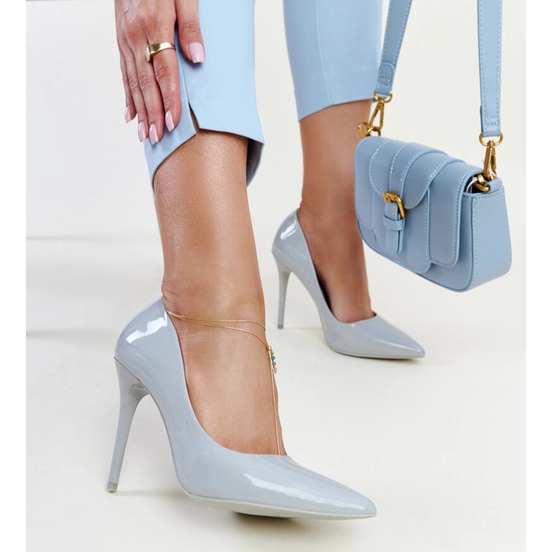 Ljusgrå patentstiletter med inlägg i Jadoin-läder 1