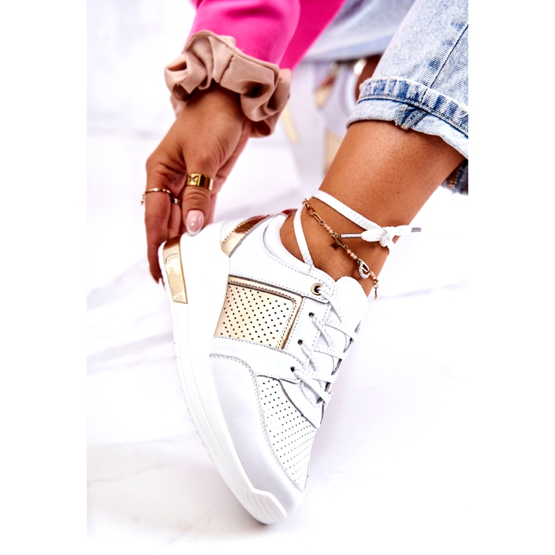 S.Barski Sportskor i läder för kvinnor på en kil Vit Larson 5