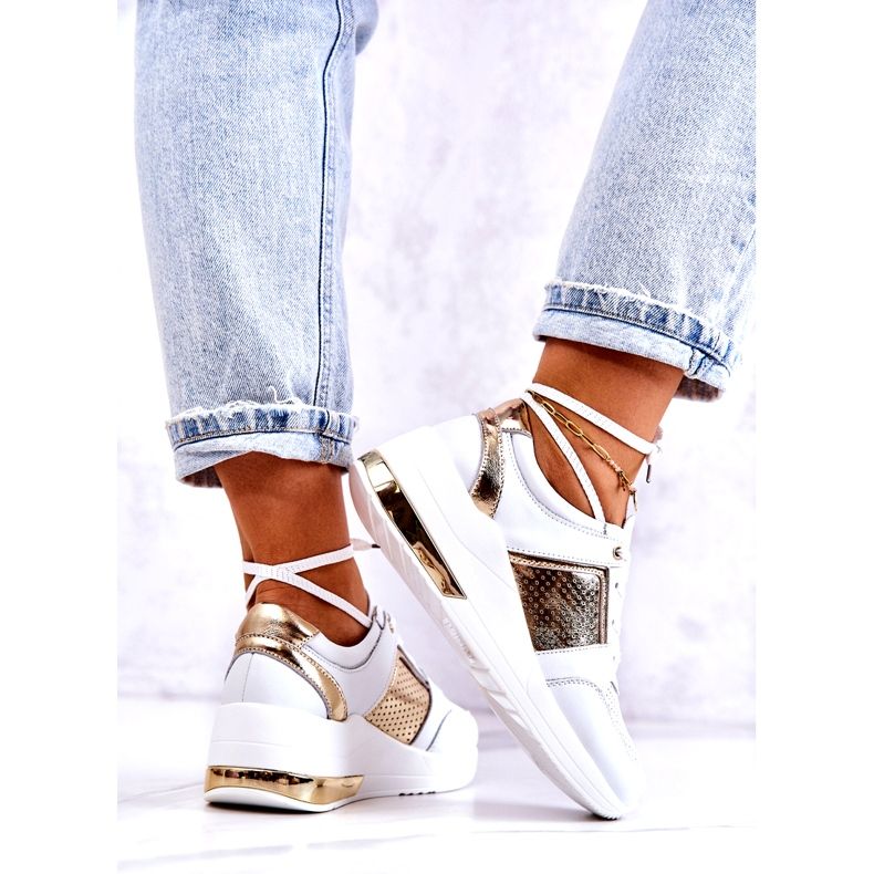 S.Barski Sportskor i läder för kvinnor på en kil Vit Larson 4