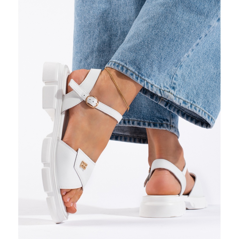 Goodin Bekväma vita lädersandaler för kvinnor 2