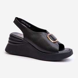 Kilsandaler i läder för kvinnor med dekoration, svart Salvania 1