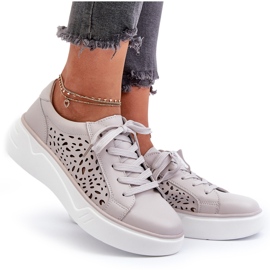 Genombrutna sneakers för kvinnor på plattformen Lädergrå Peilaeno 10
