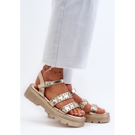 Dam dekorerade sandaler Eco Läder Guld Arcida gyllene 2