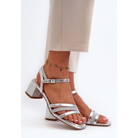 Lågklackade damsandaler gjorda av ekologiskt läder Sergio Leone SK046 Silver silver- 2