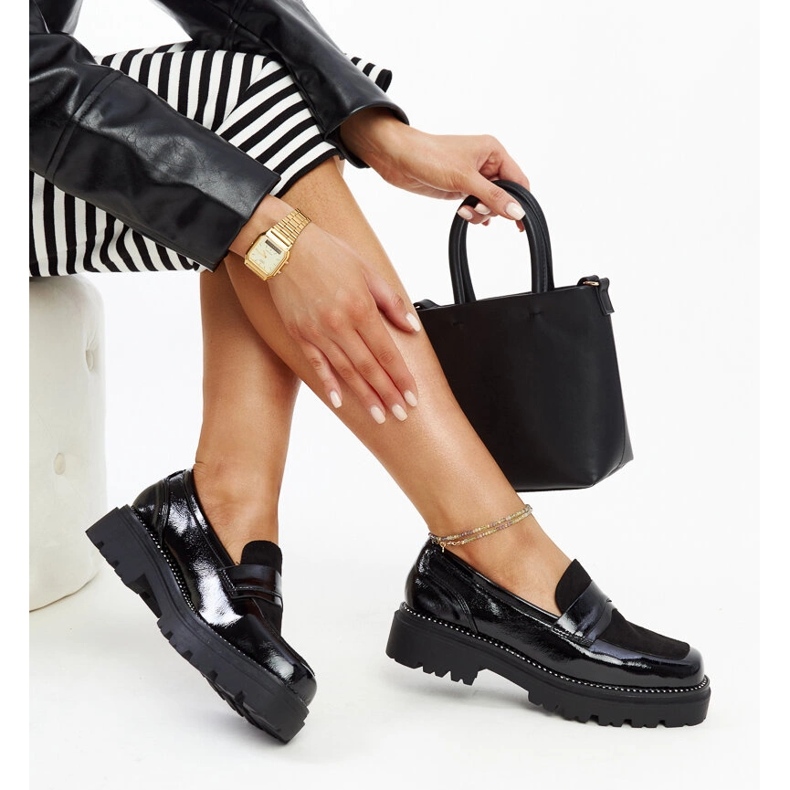 Patentmockasiner med fyrkantig tå svart 1