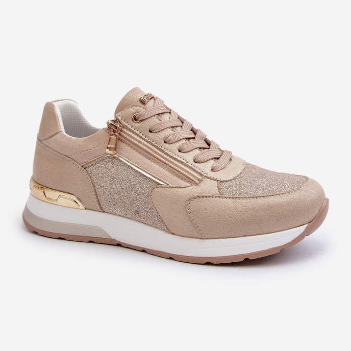 Sneakers dam med glitter och dragkedja INBLU IN000365 Beige 1