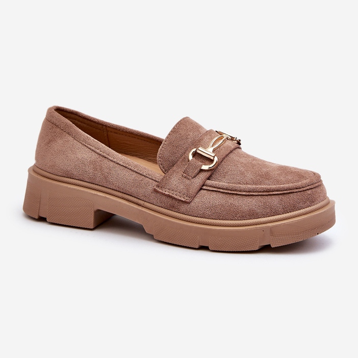 Dam Loafers med gulddekoration, Eco Mocka, Brun Lighas 1
