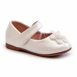 Miss Barnballerinaskor med kardborreknäppning och dekoration, vita 1