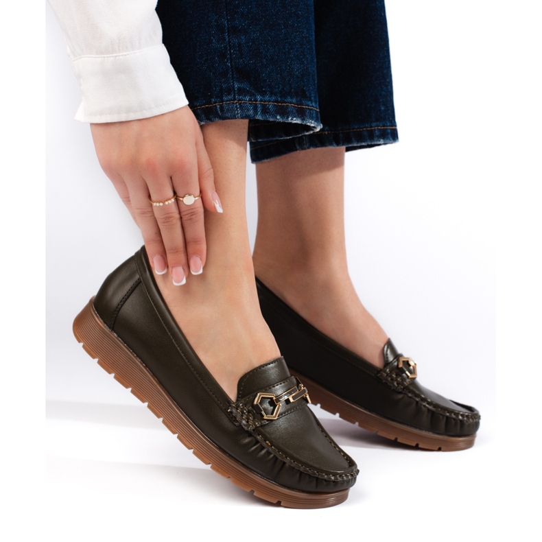 Bekväma mörkgröna mockasiner för kvinnor 1