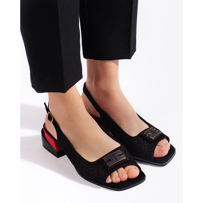 Goodin Genombrutna lågklackade sandaler för kvinnor, svarta 1