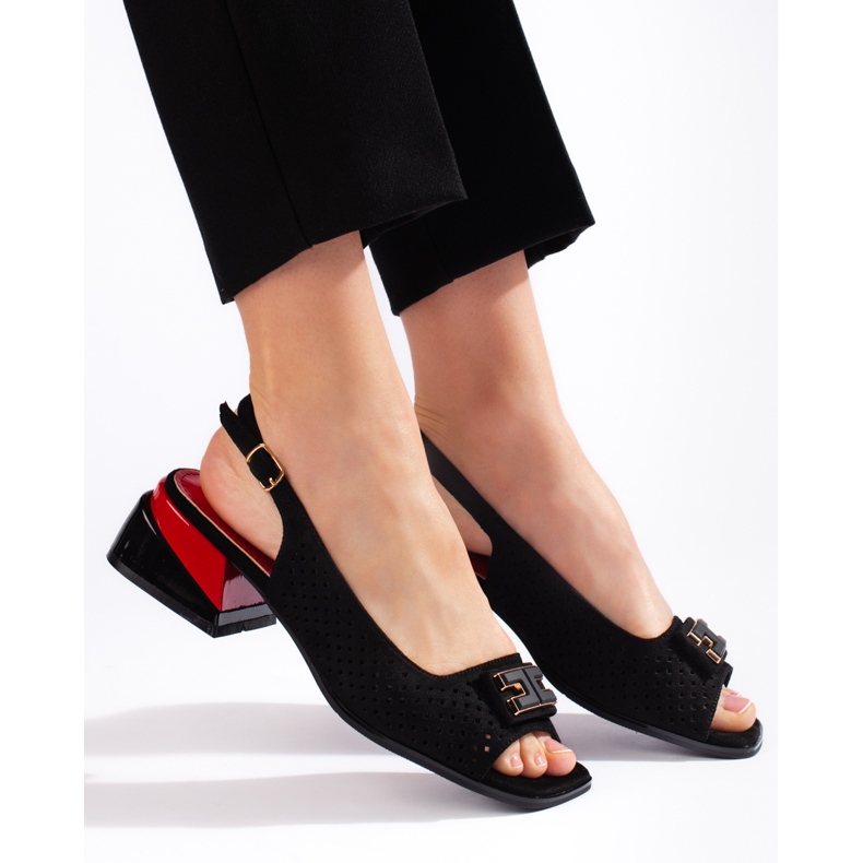 Goodin Genombrutna lågklackade sandaler för kvinnor, svarta 2