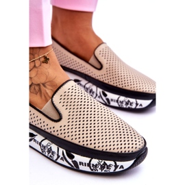 S.Barski Genombrutna lädersneakers för kvinnor Slip-On Beige Sorito 2
