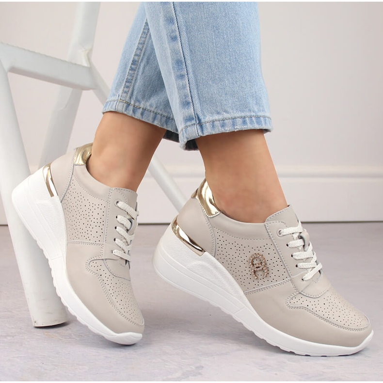 Sportkilskor i läder, beige S.Barski LR810 1