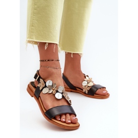 Lädersandaler för kvinnor dekorerade med blommor Laura Messi 2762 Svart 2