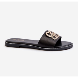 Kvinnors flipflops med ekologisk läderdekoration på en platt klack, svart Sadria 1