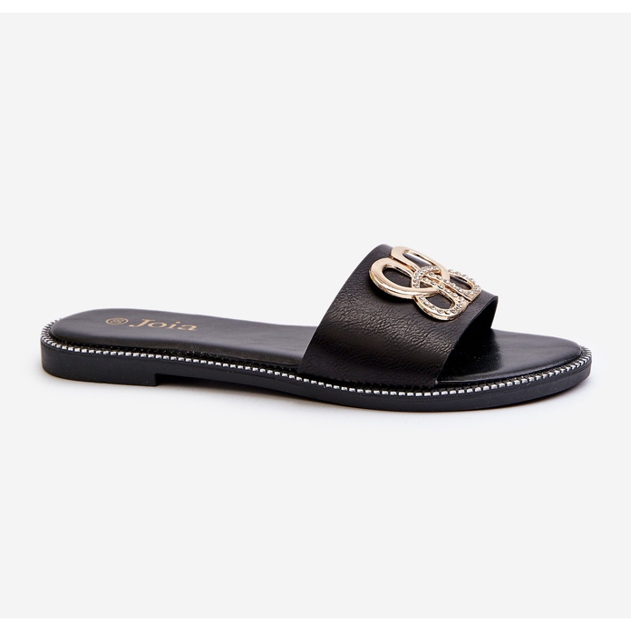 Kvinnors flipflops med ekologisk läderdekoration på en platt klack, svart Sadria 1