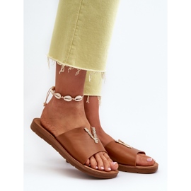 Damflip-flops på platt sula med dekoration, ekologiskt läder, brunt Makia 2