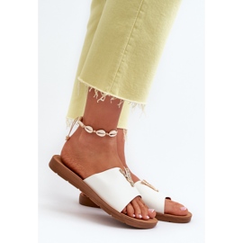 Damflip-flops på platt sula med dekoration, ekologiskt läder, vit Makia 2