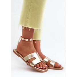 Platta flip-flops för kvinnor med utskärningar Guld Fiviama gyllene 2