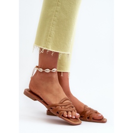 Ekologisk läderflip-flops för kvinnor med platt klack, brun, Moldela 2