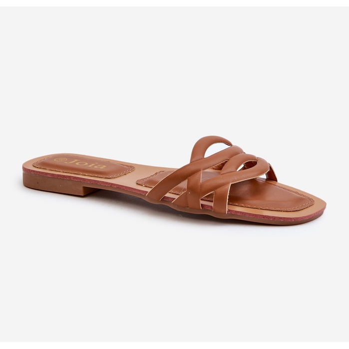 Ekologisk läderflip-flops för kvinnor med platt klack, brun, Moldela 1