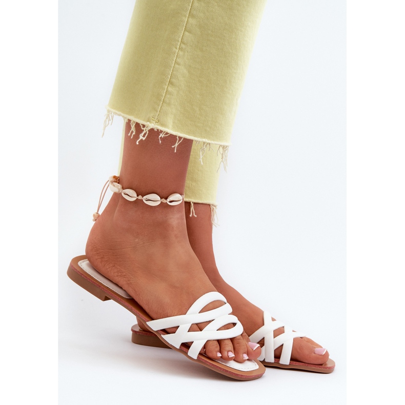 Ekologisk läderflip-flops för kvinnor med platt klack, vit, Moldela 2