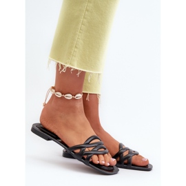 Ekologisk läderflip-flops för kvinnor med platt klack, svart, Moldela 2