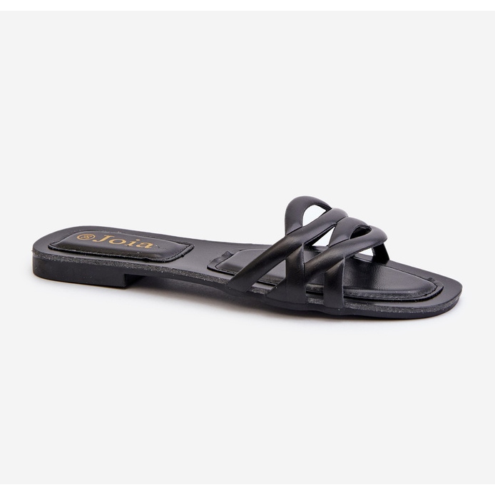 Ekologisk läderflip-flops för kvinnor med platt klack, svart, Moldela 1