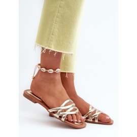 Ekologisk läderflip-flops för kvinnor med platt klack, guld Moldela gyllene 2