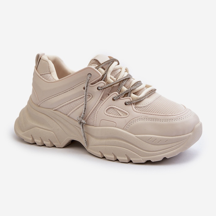 Damsneakers på en massiv sula med dekorativ snörning Beige Relissa 2