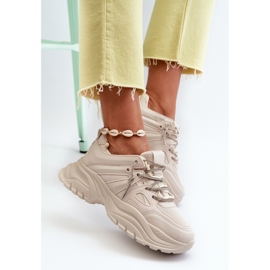 Damsneakers på en massiv sula med dekorativ snörning Beige Relissa 1
