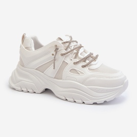Sneakers för kvinnor på en massiv sula med dekorativ snörning Vit Relissa 1