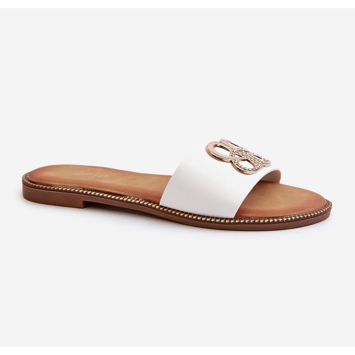 Damflip-flops med ekologisk läderdekoration på platta klackar, vit Sadria 1