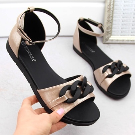 Platta damsandaler med kedja, guld Vinceza 17320 gyllene 1