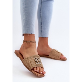 Platta flip-flops för kvinnor med fläta och dekoration, Beige Omenna 3
