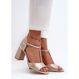 Vinceza Högklackade sandaler i läder med strass, gyllene Aniya 2