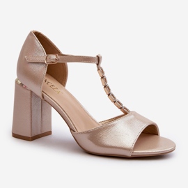 Vinceza Högklackade sandaler i läder med strass, gyllene Aniya 1